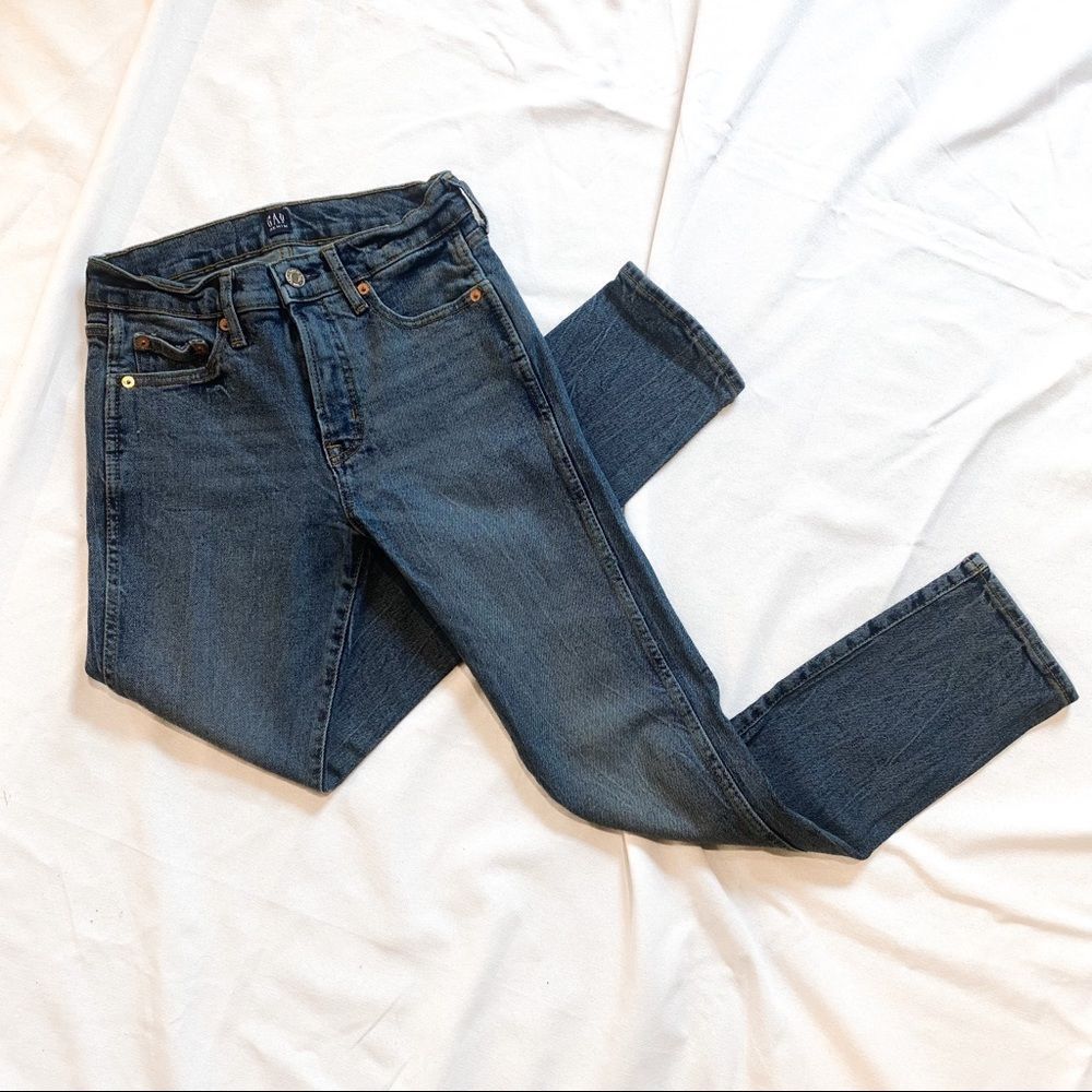 Y2K Gap Slim Straight Vintage Classic Mom Jeans Mid rise medium acid wash - Picture 2 of 10